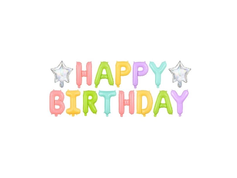 Folieballoner Happy Birthday, pastel