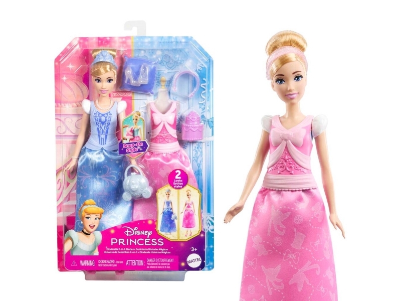 Disney Princess 2 In 1 Stories Cinderella Modedocka Med 2 Överdelar Med Clips 2 Kjolar Och 9 Accessoarer