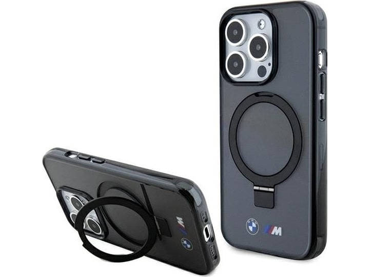 Dėklas Bmw Bmhmp15lursk Apple Iphone 15 Pro 6.1′′ Juodos Spalvos Kietas Dėklas Ring Stand M Collection Magsafe