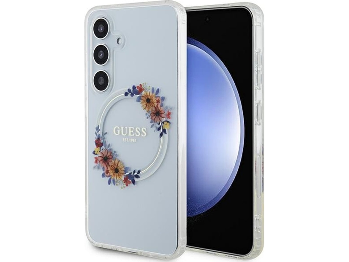 Guess Fodral Samsung Galaxy S24 Guhms24shfwfct Transparent Hc Magsafe Iml Flowers Wreath