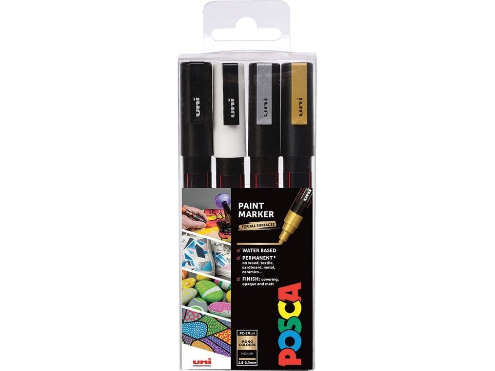 POSCA märkset PC-3M, 4 st. färger, g-s-s-s-h | Skrivredskap - Märkpennor - Permanent Marker | GameStuff
