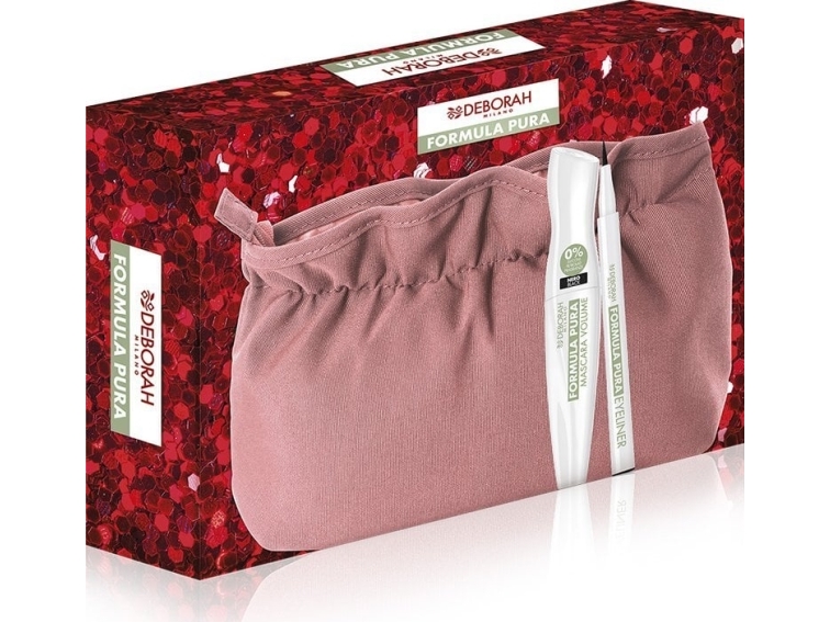 Deborah Set : Formula Pura, Volumizing, Mascara, Black, 12 ml + Formula Pura, Gel Pencil Eyeliner, Black, 1.5 g + Makeup Bag, Pink For Women | Smink - Sminktillbehör - Smink set | GameStuff