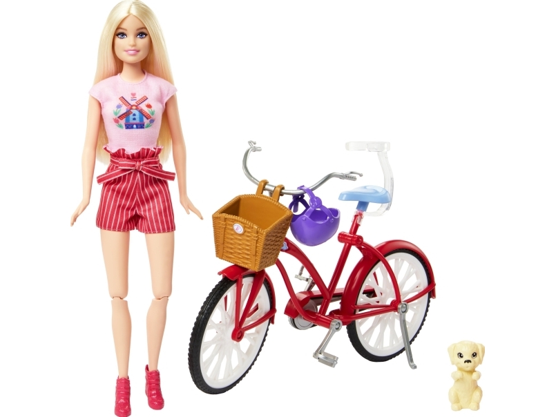 Barbie dukke Mattel Pink Passport på cykel med hund (HWJ00)