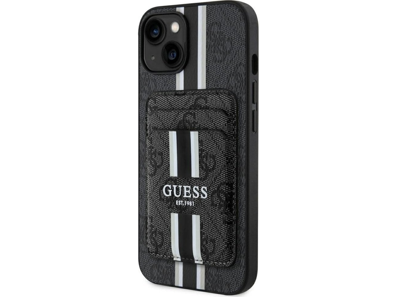 Guess 4G Stripes Wallet Case Mit Magsafe Für Apple Iphone 15 Schwarz