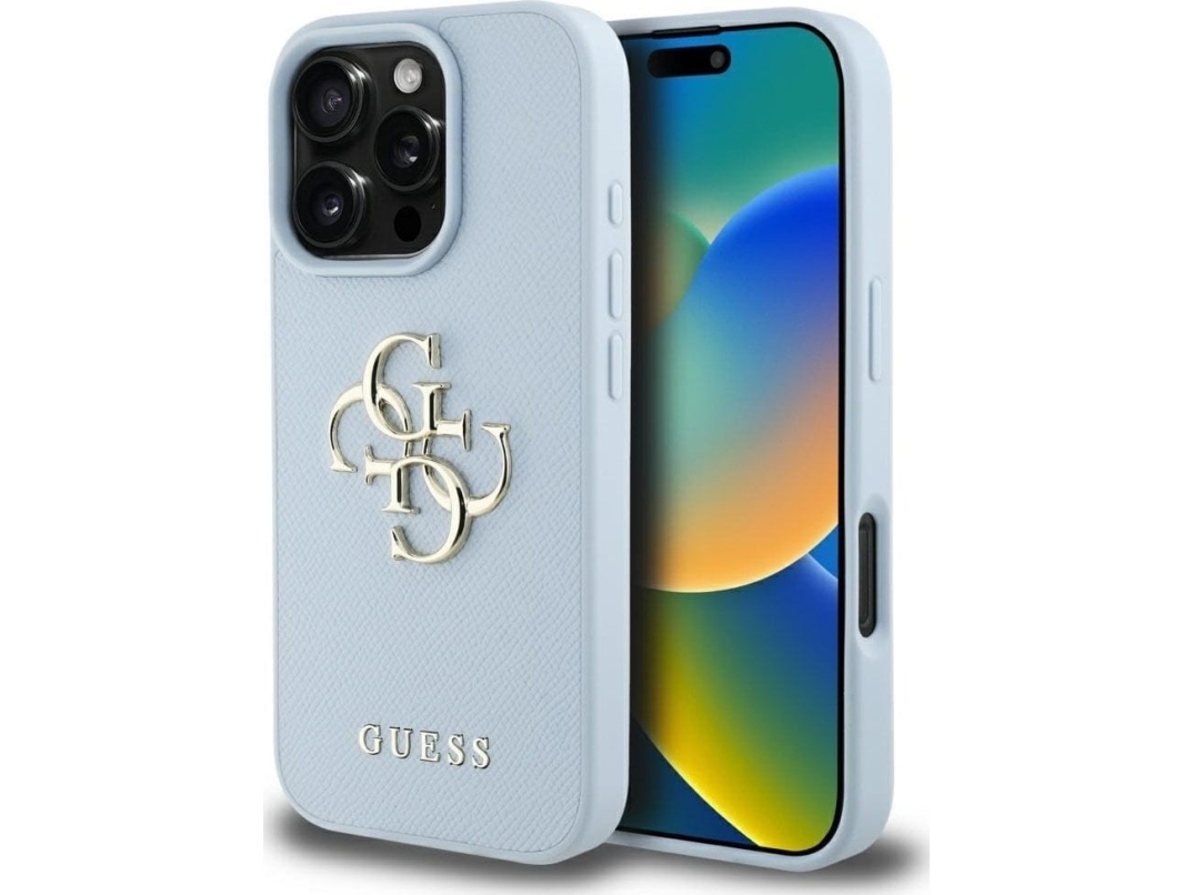 Guess Grained Big 4G Logo Small Classic Logo - Etui Do Iphone 16 Pro (Niebieski)
