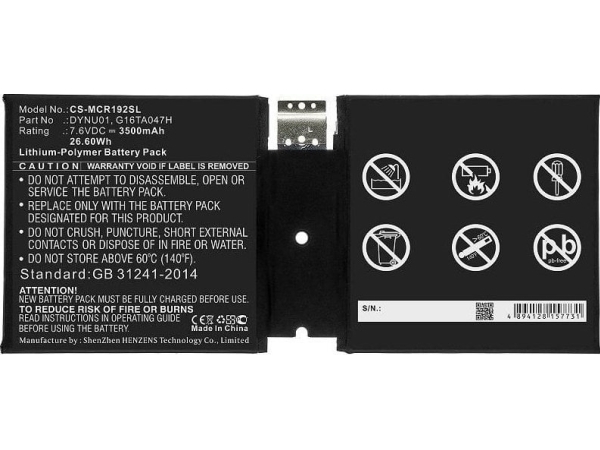 Battery 26.60wh Li Pol 7.6v 3500mah Black For Microsoft