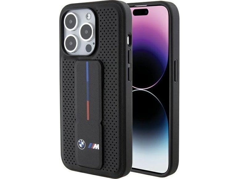 Bmw Grip Stand Smooth & Perforated Dėklas Iphone 15 Pro - Juodas