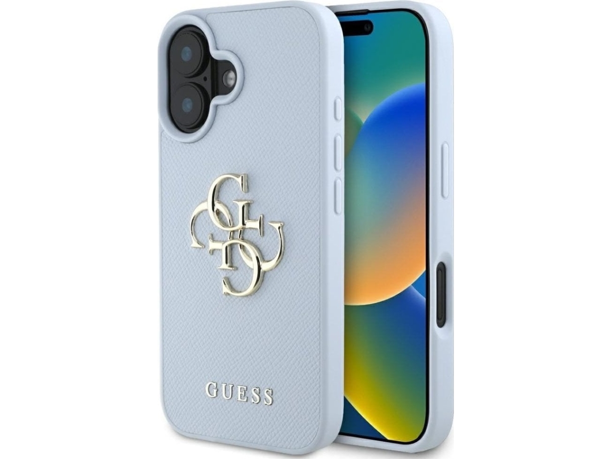 Guess Grained Big 4G Logo Small Classic Logo - Etui Do Iphone 16 (Niebieski)