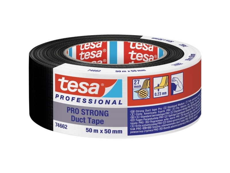 Tesa Canvas teippi 48mx50mm musta - PRO 4662 PE48mx50mm musta, erityisen korkea liimauslujuus