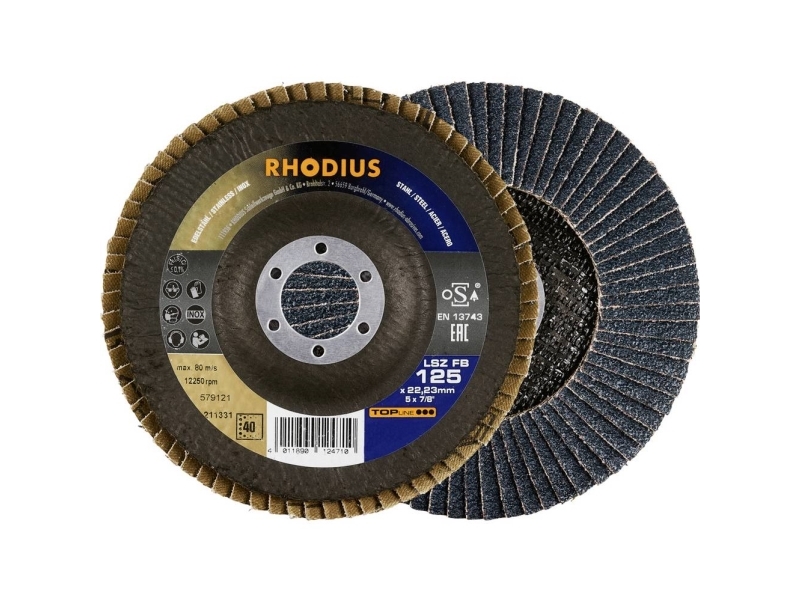 Rhodius 211331 Lamelslibeskive Diameter 125 Mm Borings-Diameter 22.23 Mm Kornstørrelse 40 Rustfrit Stål, Stål 1 Stk