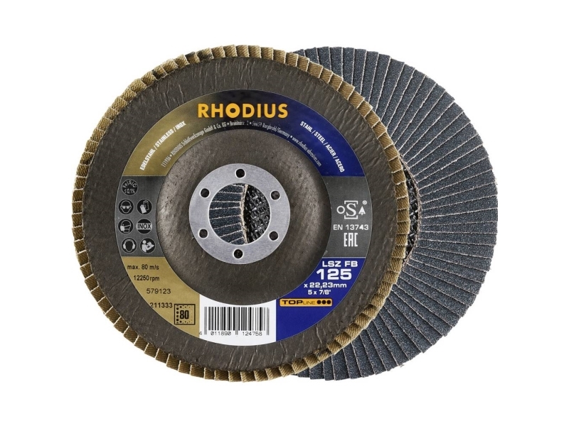 Rhodius 211333 Lamelslibeskive Diameter 125 Mm Borings-Diameter 22.23 Mm Kornstørrelse 80 Rustfrit Stål, Stål 1 Stk
