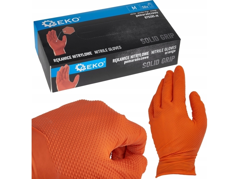 GEKO nitrilhandsker SOLID GRIP, 50 stk str. M, orange (10)