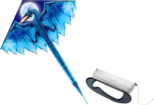 LeanToys Stor blå drakdrake med lång svans 170cm x 130cm | Utomhus - Outdoor utrustning - Metalldetektorer och tillbehör | GameStuff