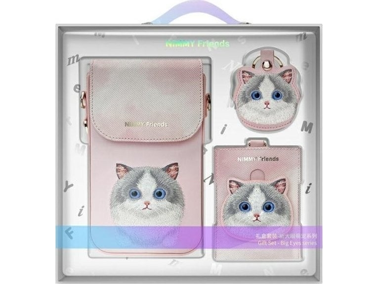 Nimmy 3In1 Handytasche + Brieftasche + Ortungsgerät Fall Rosa/Rosa Big Eyed Pet 2.0 Katze