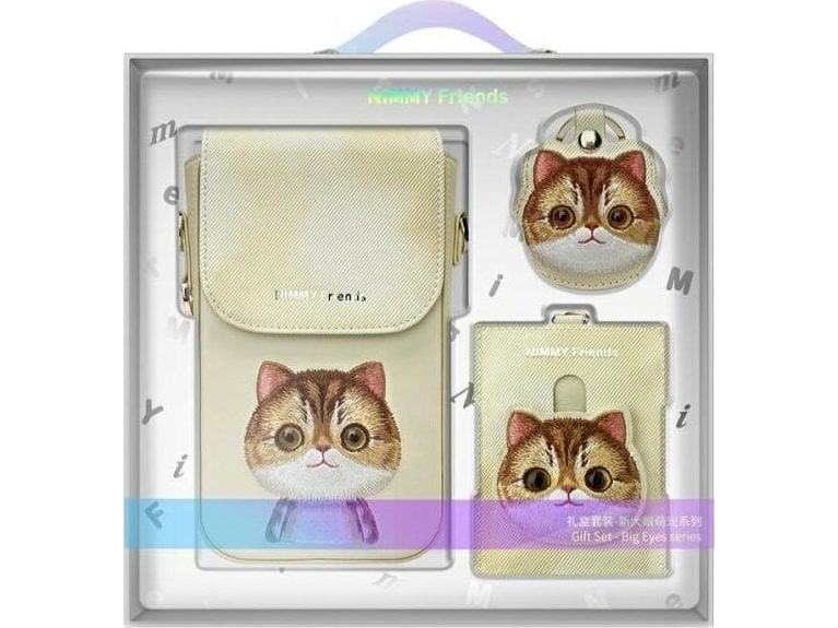 Nimmy 3-In-1 Handytasche + Portemonnaie + Ortungstasche Khaki Big Eyed Pet 2.0 Cat