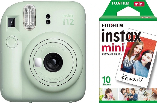Fujifilm Sofortbildkamera Instax Mini 12 Mint Grün+Instax Mini Glossy (10Pl)+Originalhülle