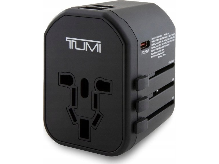 TUMI TUTA20WMSLK travel adapter 20W USB-C / 2xUSB-A juodas