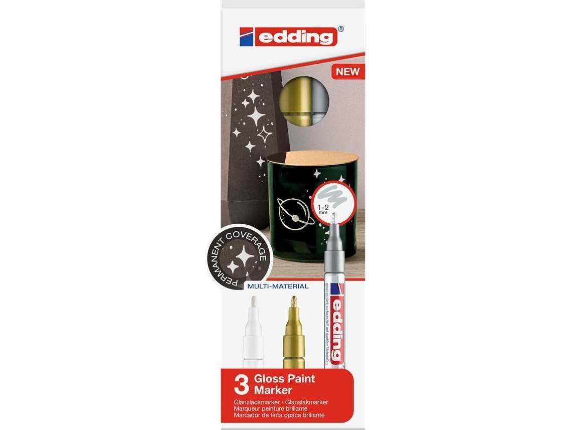 Edding 751, Guld, Sølv, Hvid, Fin Spids, Flerfarvet, Plast, Bold, 1 Mm