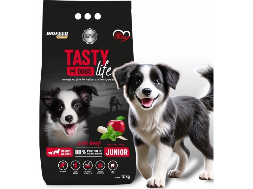 Biofeed Biofeed Tasty Dogs Life Junior M&L Mit Rind Trockenfutter 12 Kg