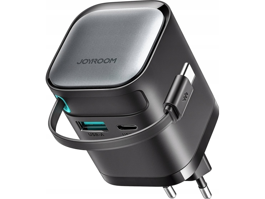 Joyroom Charger GaN Joyroom JR-TCL02 65W USB-A USB-C-laddare med integrerad USB-C-kabel - svart