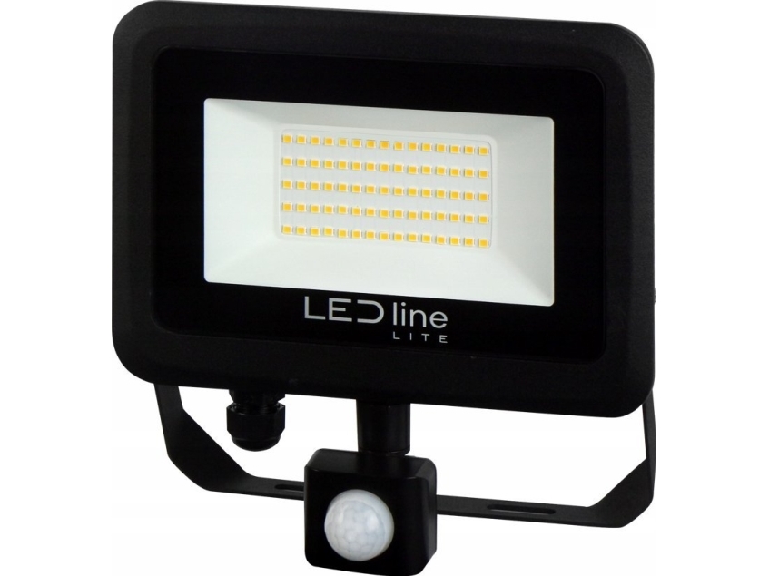 Ulkovalaisin liiketunnistimella LED 50W neutraali valkoinen 230Vac, 5000lm, IP65, musta, PHOTON, LED LINE