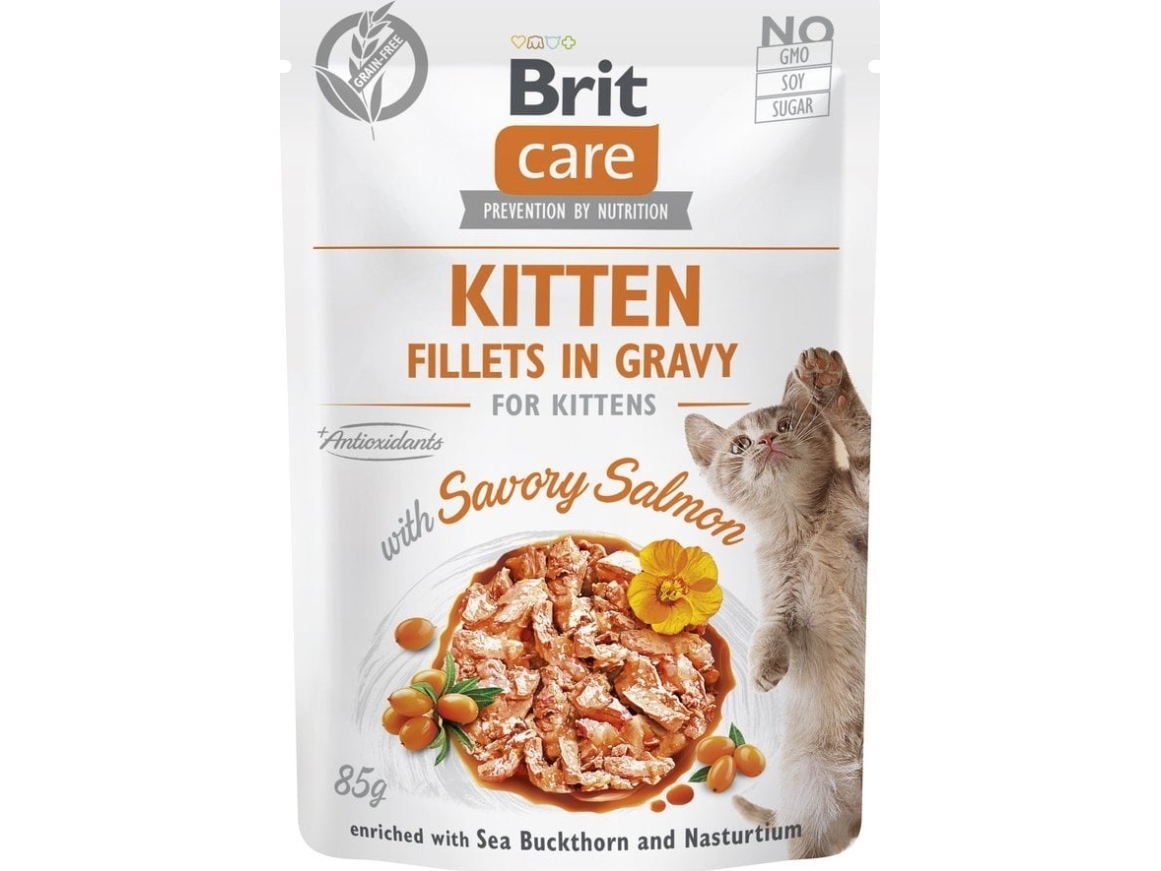 TRITON BRIT CARE Cat Kitten Fillets in Gravy with Savory Salmon Enriched with Sea Buckthorn and Nasturtium 85g