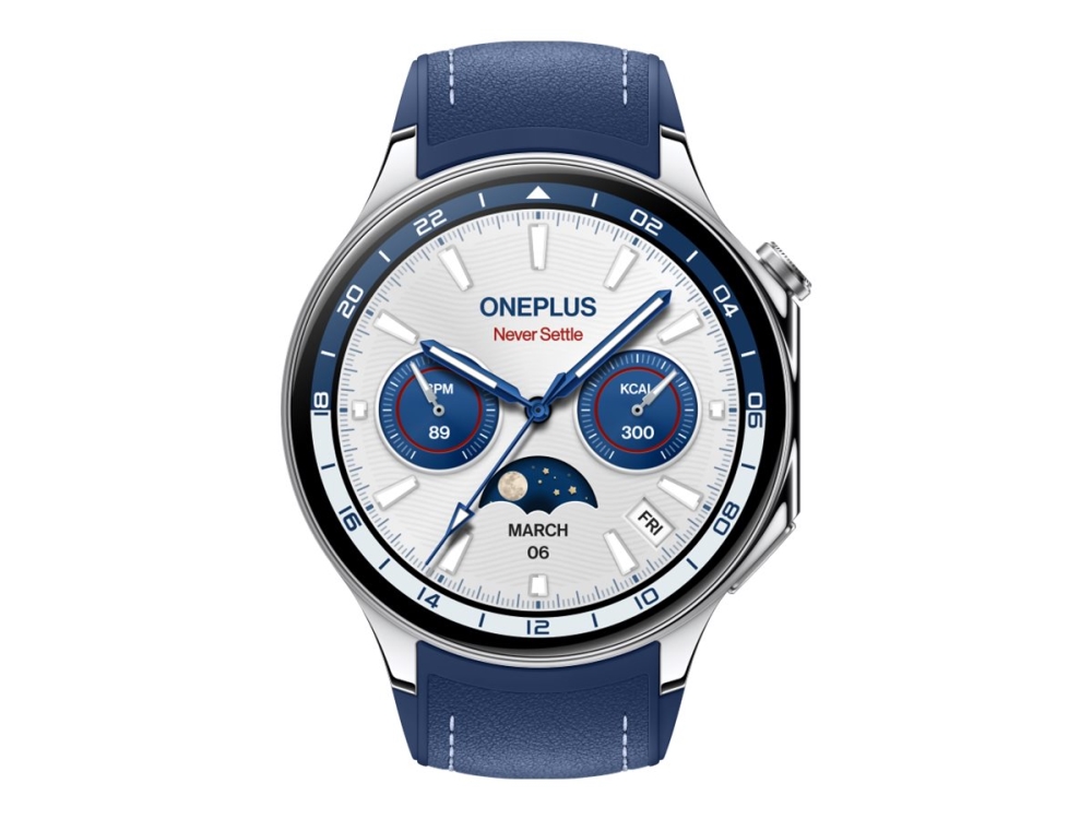 OnePlus Watch 2 - 46 mm - rustfrit stål - smart ur med rem - fluororubber - håndledsstørrelse: 140-210 mm - display 1.43 - 32 GB - Bluetooth, Wi-Fi, NFC - 80 g - nordisk blå