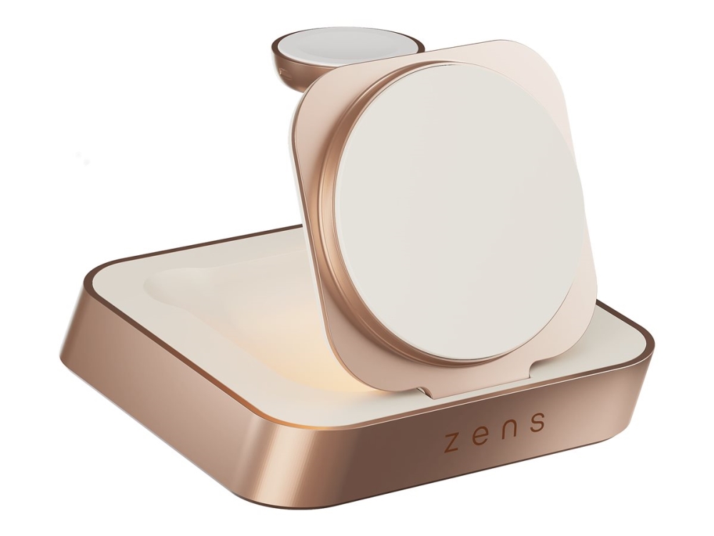 Zens Nightstand Charger Pro 2 - Limited Edition - Trådløs Opladningsstander + Ac-Strømadapter - 20 Watt - Apple Fast Charge - Kobber, Hvid