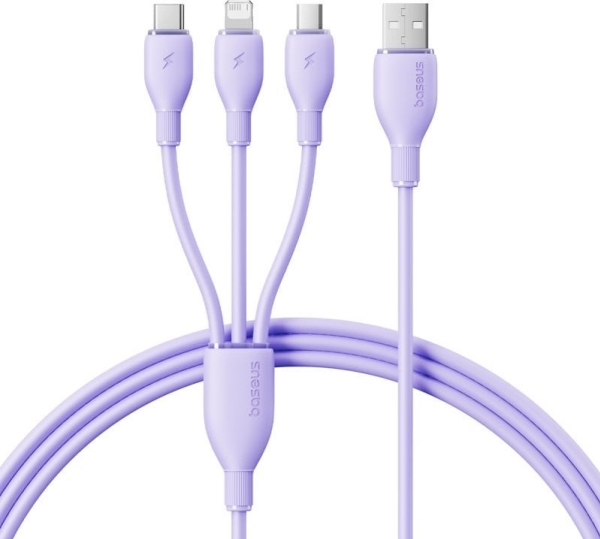Baseus One-For-Three Usb-A Zu M+L+C 3.5A Ultra-Schnelles Ladekabel 1.3M Lila
