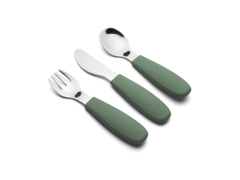 Nuuroo Jana bestickset, silikon + rostfritt stål, 3-pack, dammgrön