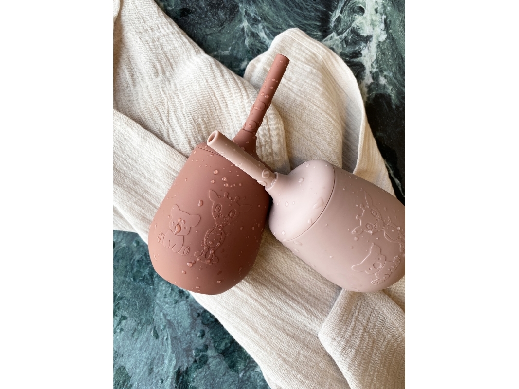 Nuuroo nuuroo - silikonekop med sugerør Giraf & Koala Mahogni