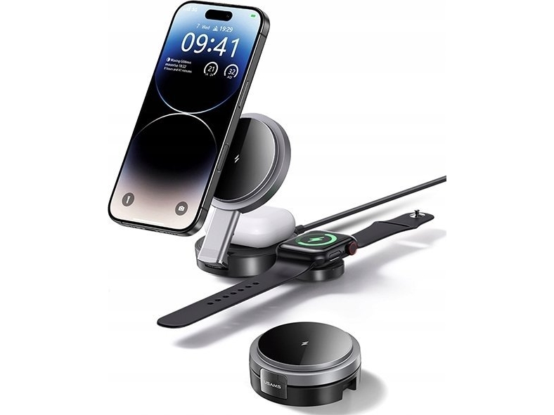 Usams Foldbar 3-I-1 15W Induktiv Oplader Til Telefon/Apple Watch/Earphones Cd234wxc01 (Us-Cd234)