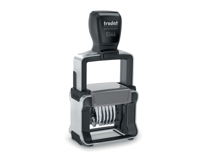 Trodat 5546, Tuottaa itse musteen, Numeroleima, 4 x 27 mm, musta, Ruostumaton teräs, musta, Austrian Ecolabel CO2 compensated
