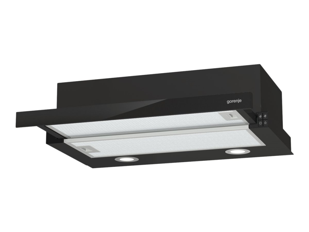 Gorenje Essential TH62E4BG - Hætte - teleskopisk - bredde: 60 cm - dybde: 30.6 cm - udtrækning og recirkulation (-) - sort