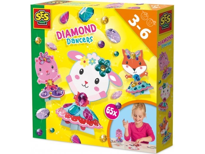 SES Creative Diamond Dancers - Craft Kit to Make Paper Dancing Dolls - Decorate with 65 Diamond Stickers