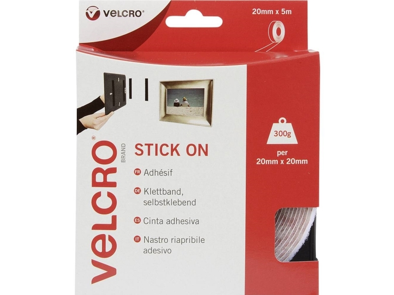 Velcro Vel-Ec60216, Hvid, 20 Mm, 5 M, 1 Stk, Kasse