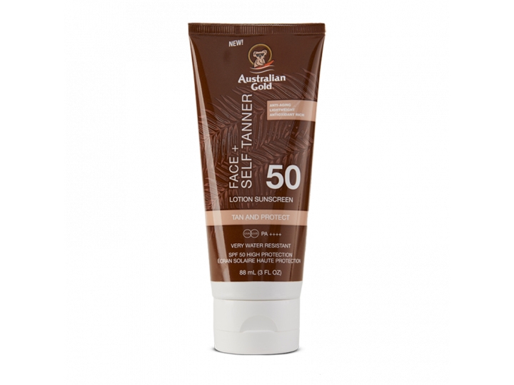 Australian Gold Spf 50 Face+ Self Tanner Lotion, Creme, Gesicht, 88 Ml, Tube, Feuchtigkeitsspendend, Gold