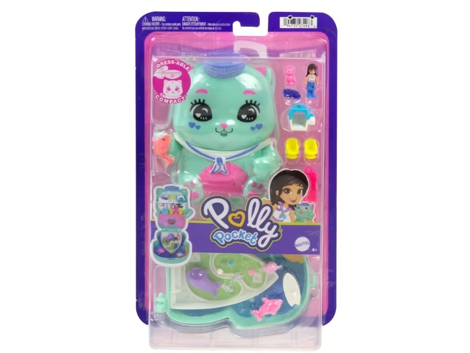 Polly Pocket Matrosenkatze-Schatulle, Spielset Mit 1 Kleinen Puppe Und Zwei Kätzchen, Spielzeug Für Unterwegs Mit Zube