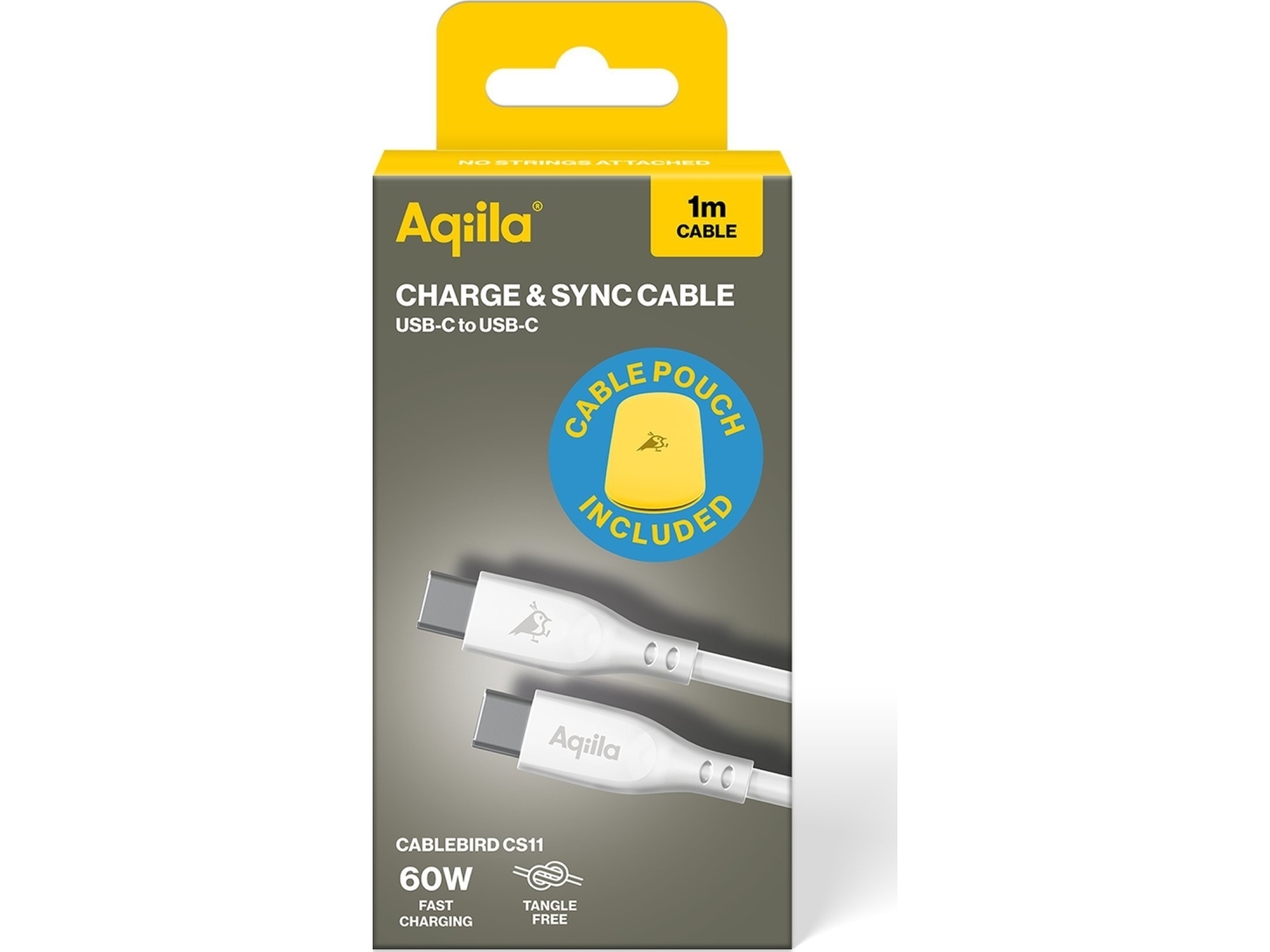 Aqiila Aqiila Cablebird CS11 kabel USB C til C 60W silikone 1m hvid 406006 Modsvarer: N/A