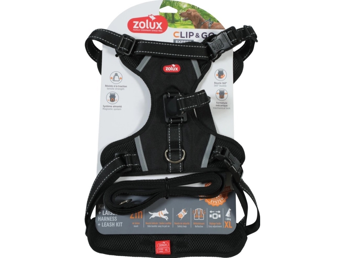 Zolux Clip&Go Xl Geschirr + Leinen-Set Für Hund Schwarz