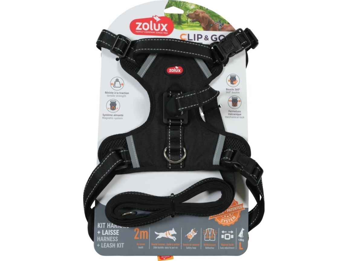Petstory Zolux Sele + Snor Til Hund Clip&Go L Sort