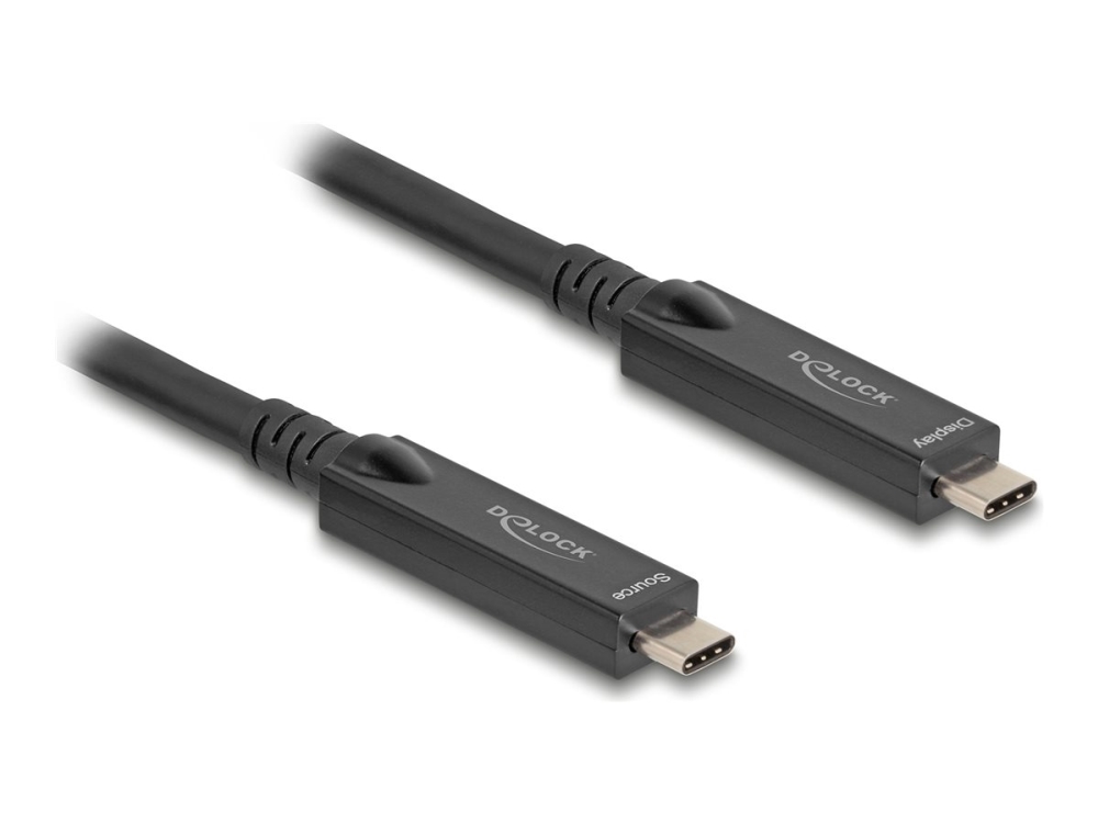Delock - Usb-Kabel - 24 Pin Usb-C (Hane) Till 24 Pin Usb-C (Hane) - Usb 2.0 - 20 V - 3 A - 10 M - Active Optical Cable (Aoc), 8K60hz Stöd, Usb Power Delivery (60W) - Svart