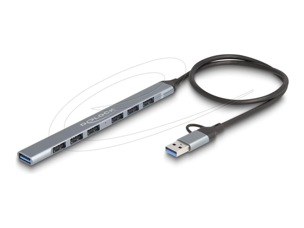Delock 7 Port Slim Usb Hub Mit Usb Typ-C Oder Usb Typ-A Zu 1 X Usb 5 Gbps Typ-A + 6 X Usb 2.0 Typ-A