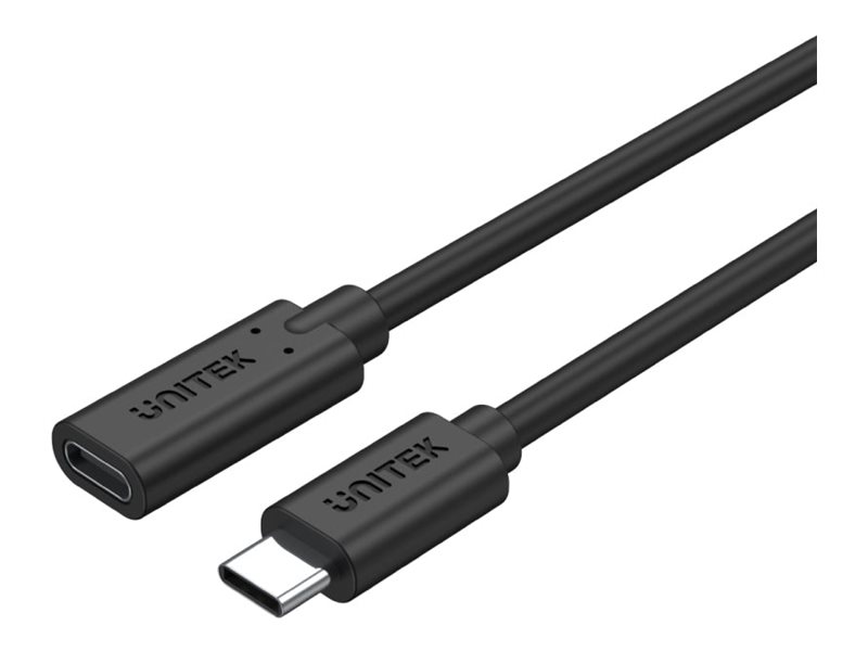 Unitek C14086BK - USB-forlængerkabel - USB-C (hun) til USB-C (han) - USB 3.2 Gen 2 - 20 V - 5 A - 1.5 m - USB Power Delivery (100 W), 4K60 Hz support, op til 10 Gbps datatransferhastighed - sort