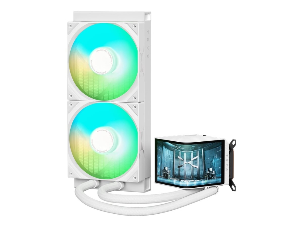 TRYX PANORAMA - CPU-nestejäähdytysjärjestelmä - L-muotoisella AMOLED-näytöllä - Jäähdyttimen koko: 280 mm - (LGA115x Socket, LGA1200, LGA1700, LGA1851, AM4, AM5) - kupari - 140 mm - valkoinen