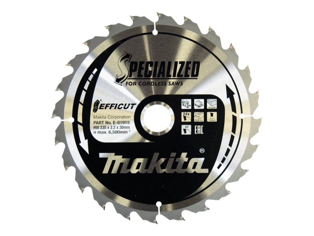 Makita Efficut - Rundsavsklinge - For Træ - 235 Mm - 24 Tænder - For Makita Dhs900, Dhs900z, Dhs900zu
