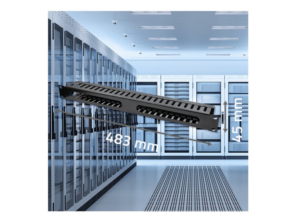 Qoltec - Stativkabelorganisator - Solidt Stål, 24 Porte - Sort - 1U - 19"