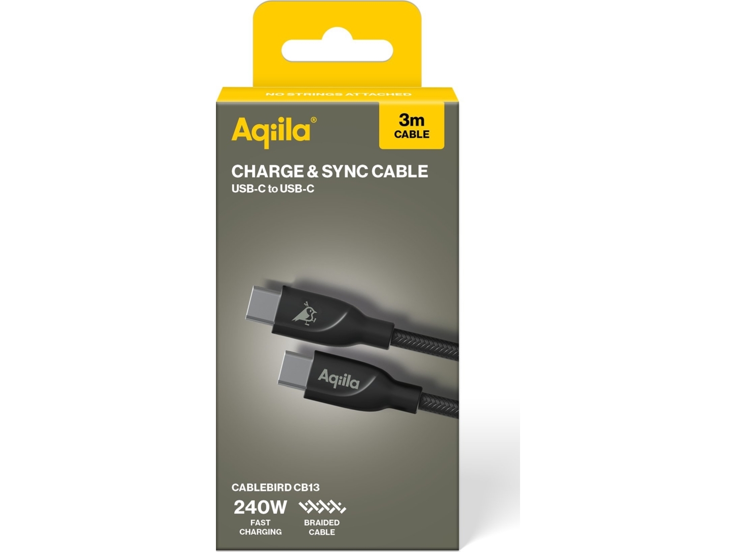 Aqiila Cablebird CB13 USB-C kabel USB 2.0 USB-C® stik 3.00 m Sort AQCBPBICB4BD881