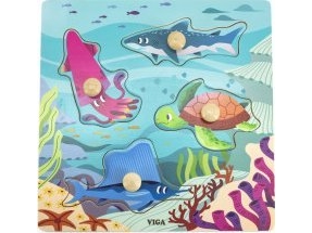 Viga Toys Viga Holzpuzzle Mit Stiften Meerestiere Wassertiere