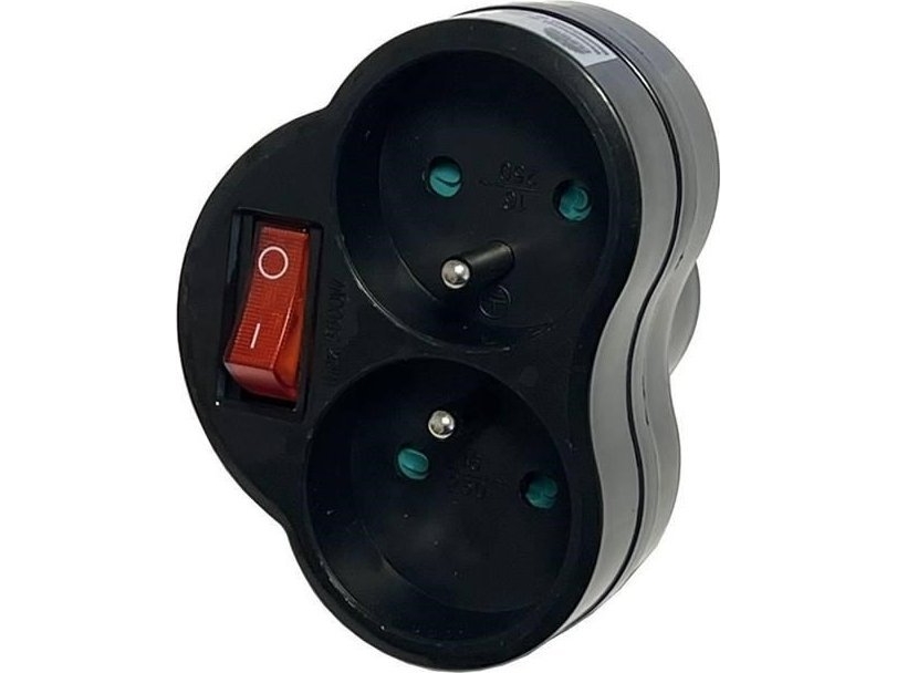 Premiumcord Konnoc DX-R2S rozbočka dvojzásuvka s vypínačem juoda